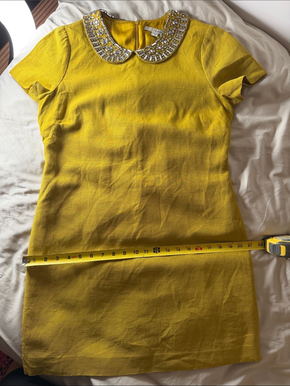 Boden Yellow Shift Dress | Rhinestone Jeweled Peter Pan Collar | RARE | Size 8 - Picture 14 of 15